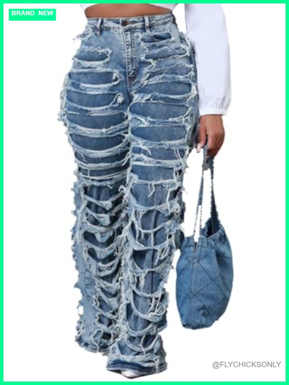 High Waisted Ripped Flare Wide Leg Bell Bottom Jeans for Women